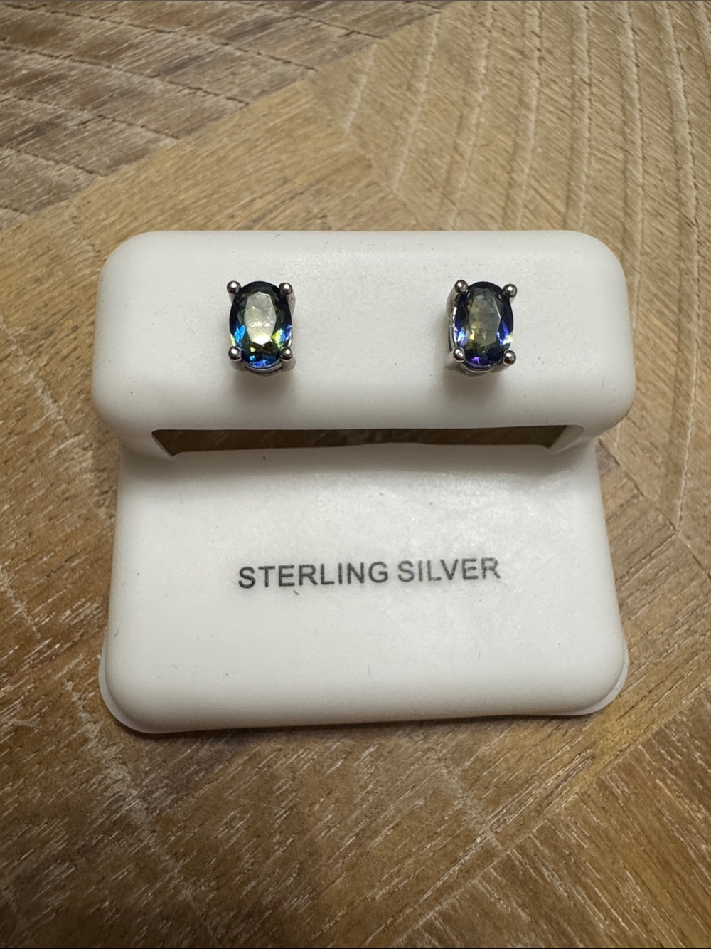 Sterling Silver Mystic Topaz Oval Stud Earrings - Blue-Green